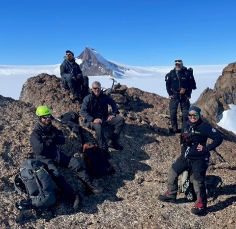 A group of researchers on Mount Tottanfjella in Antarctica